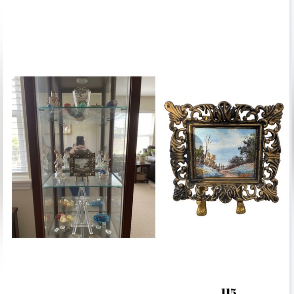 Other - Vintage Miniature Framed Art Print with Ornate Gold-Tone Frame & Stand